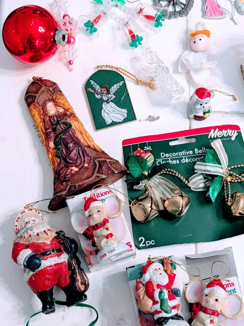 Lot of 68 VTG Christmas Ornaments 80s 90s Santa Disney Pooh Barbie Angels Retro